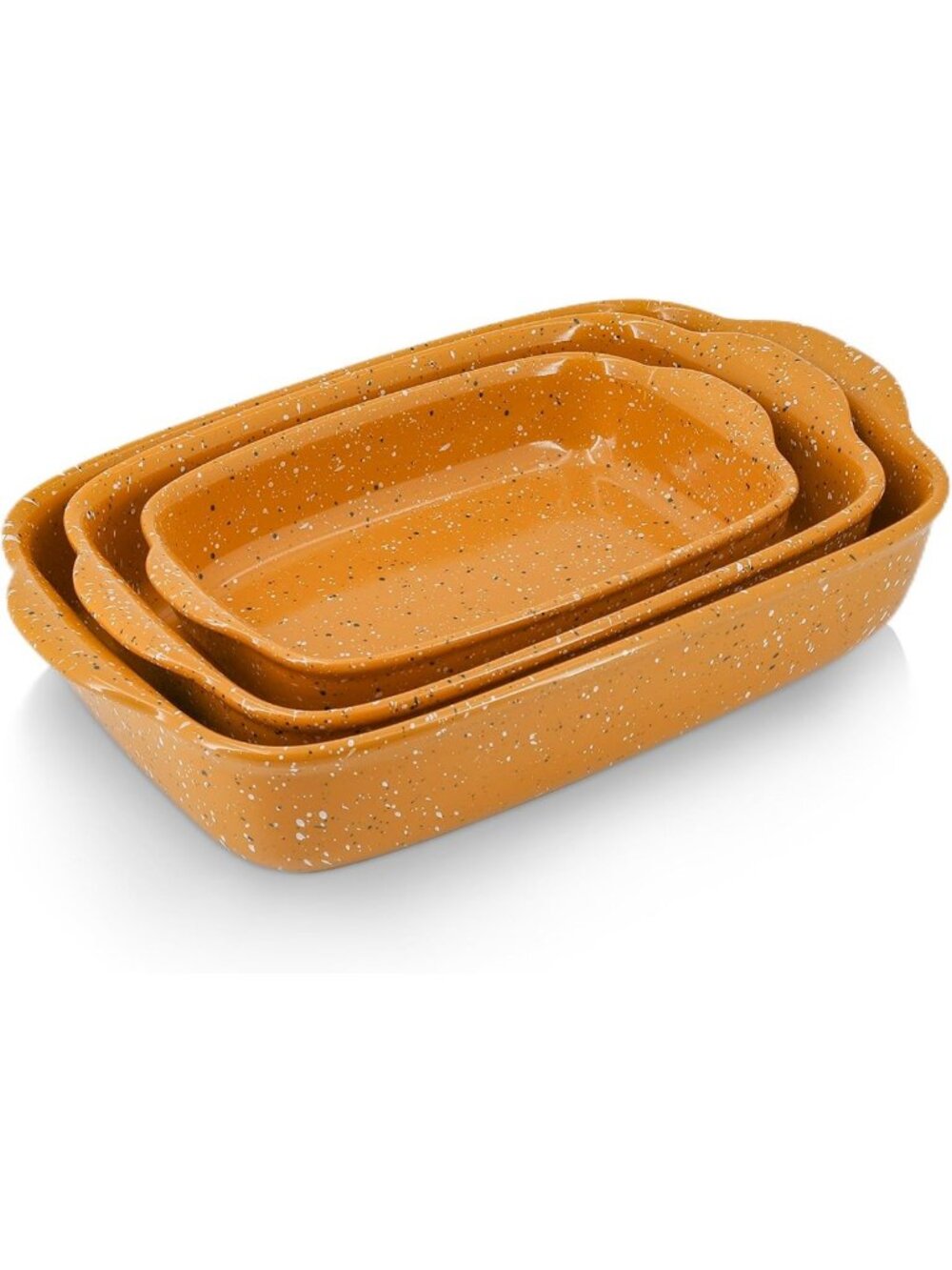 Set of 3 Ceramic Baking Dishes - Versatile Kitchen Cookware in Orange